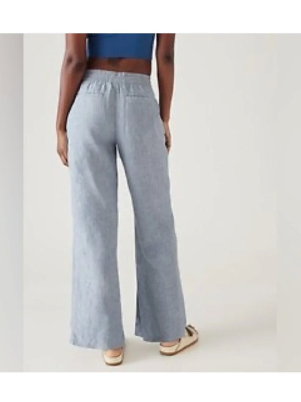 Athleta Retreat blue linen wide leg drawstring pant size 12 - Picture 7 of 8